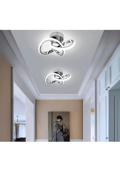 Modern Plafonyer Salon Mutfak Oturma Odası Avize Boomerang Led Avize Krom Beyaz Işık Ledli Avize Krom