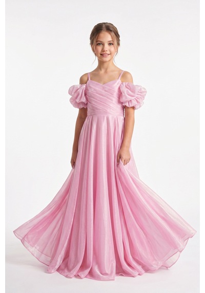 Mnk Baby & Kids Linos Kız Çocuk Saten Abiye Elbise M00838 Pembe