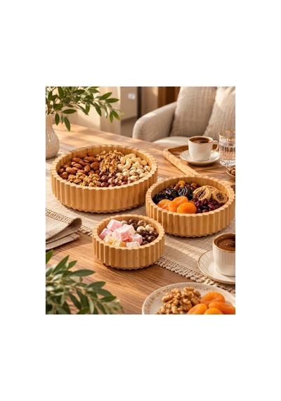 3'lü Bambu Çerezlik Kase Seti 22-18-14 Cm Kuruyemişlik Sunumluk Kahvaltılık Kase Bambu - 932780431 Bambu