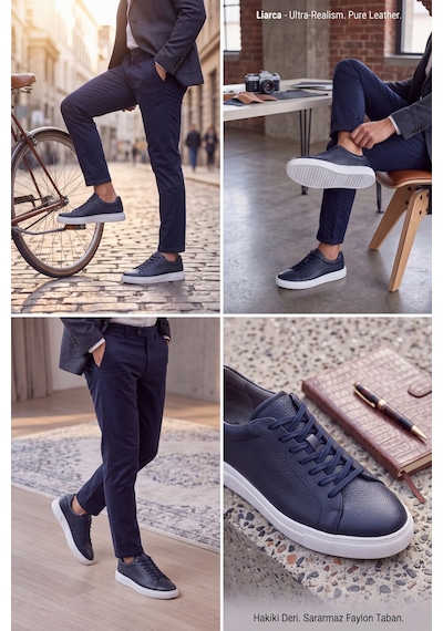 Liarca Ghostwood - Hakiki Deri Sararmaz Faylon Taban Lacivert Beyaz Erkek Sneaker Ayakkabı Lacivert - Beyaz