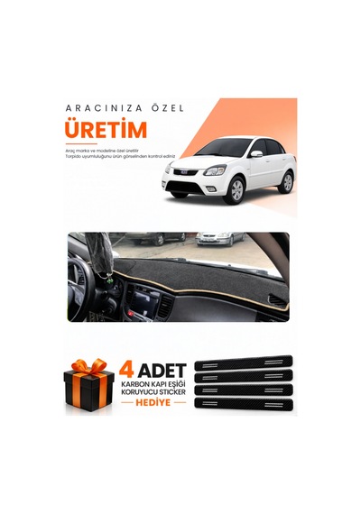 Kia Rio Pride 2005-2011 Uyumlu Torpido Koruma Örtüsü Oto Kılıfı - Siyah Bej