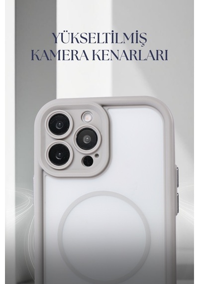 Apple Uyumlu iPhone 13 Pro Max Kamera Korumalı Magsafe Wireless Şarj Özellikli Mat Silikon Gri Renkli Silikon Telefon Kılıfı Gri