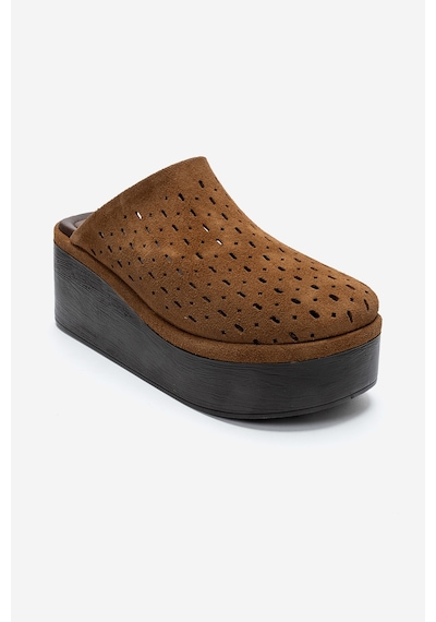 Luvishoes Lune Toprak Süet Hakiki Deri Delikli Kadın Dolgu Topuklu Terlik