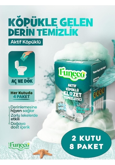 Funeco Okyanus Ferahlığı - Avantajlı Paket - 2 Kutu - 8 Paket - Tuvalet Klozet Temizleyici, Aktif Köpüklü