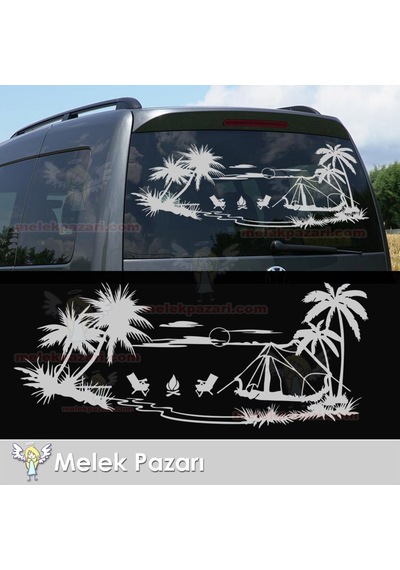 Gün Batımı Çadır Kampı, Kamp Karavan Sticker, Karavan Çıkartma