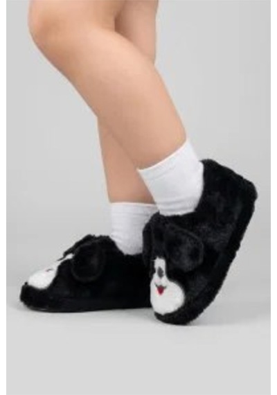 Modafocus Çocuk Köpekli Peluş Panduf - Siyah Siyah