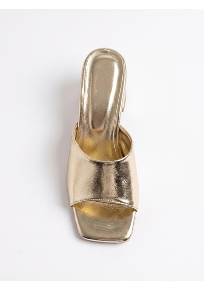 Giamgia Store Kadın Blok Topuklu Tek Bantlı Gold Küt Burun Terlik-2373
