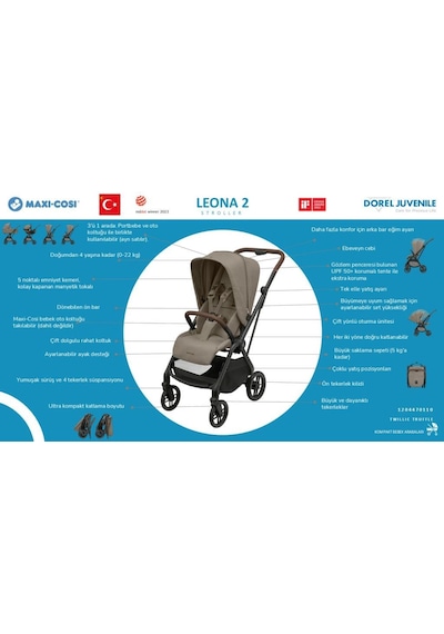 Maxi-Cosi Leona2 Çift Yönlü Uzatılabilir Sırt Desteği Tam Yatabilir Seyahat Sistem Olabilen Bebek Arabası Twillic Truffle