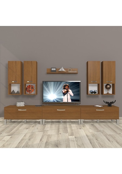 Decoraktiv Eko 8da Slm Krom Ayaklı Tv Ünitesi Tv Sehpası Ceviz