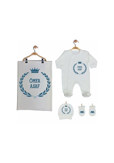 Pia Baby Gl 2008 İsme Özel Taçlı Beşli Tulum Set Mavi