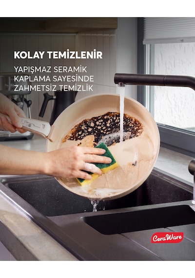 Ceraware Hona Made in Korea Seramik Yapışmaz Tencere Tava Seti 9 Parça Tak Çıkar Saplı İç İçe Geçebilen Set