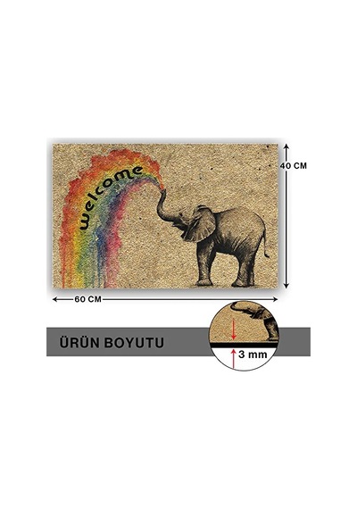 Tasarımlı Dekoratif Kapı Önü Paspas, Dış Mekan/ev İçi/banyo/mutfak/yatak Odası/giriş Paspasları Welcome Fil Çok Renkli