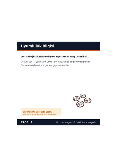 Trobus Jant Göbeği Etiketi Alüminyum Yapıştırmalı Yarış Desenli 4'lü 55 Mm
