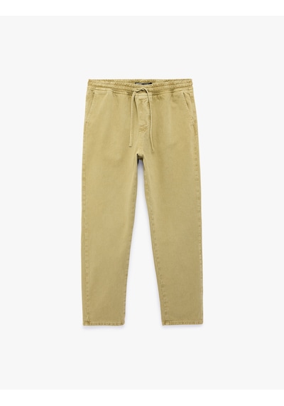 Koton Regular Fit Pamuklu Beli Bağcıklı Jean Pantolon Haki 7wam40161nd