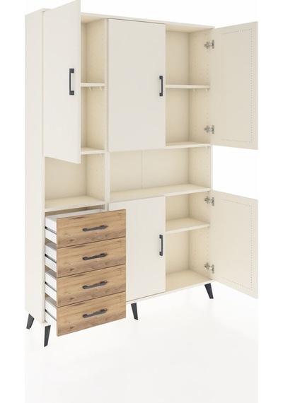 Arges Dolap 7 Raflı 4 Çekmeceli 5 Kapaklı 132x30x195 Aytaşı-aytaşı/çam Aytası/atlas Çam