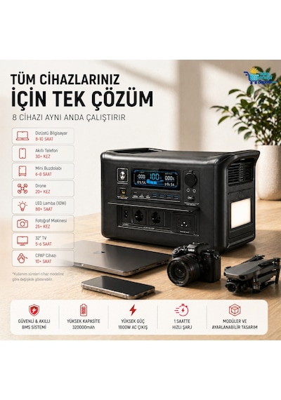 Or-tec 1800w Taşınabilir Güç İstasyonu 320000mah Hızlı Şarjlı Power Station 100watt Flexy Panel Kamp, Karavan Ve Acil Durum Enerji Kaynağı