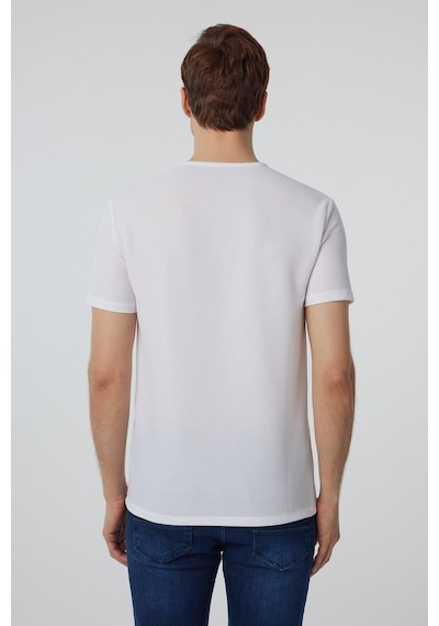 Süvari Beyaz Slim Fit Armürlü Bisiklet Yaka Tişört-37336 Beyaz