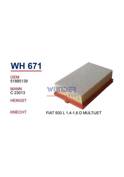 WUNDER WH671 HAVA FİLTRESİ - FİAT 500 L 1,4-1,6 D MULTİJET