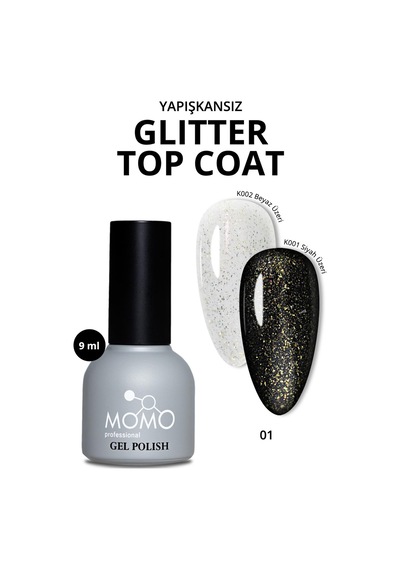 Momo Professional Protez Tırnak Kalıcı Oje Glitter Top Coat 01 Altın Sim 9 Ml