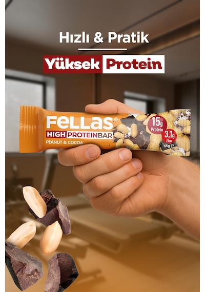 Fellas Yer Fıstığı ve Kakaolu Yüksek Protein Bar 45 Gr x 12 Adet