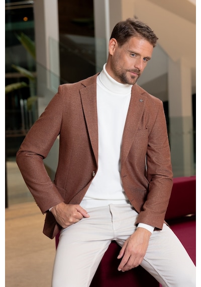 Morven Erkek Kiremit Dokuma Slim Fit Mono Yaka Ceket 25ks002001460 Kiremit