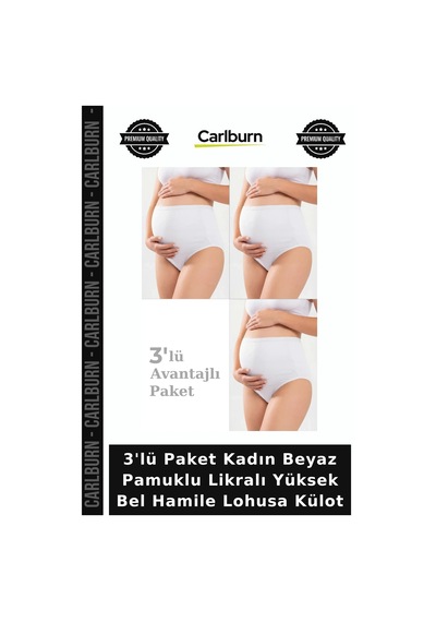 Carlburn 3'lü Paket Kadın Beyaz Pamuklu Likralı Yüksek Bel Hamile Lohusa Külot İç Çamaşırı Pratik Giyim