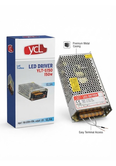 Ylt-s150 12,5a 150w 12v Geniş Metal Kasa Led Trafosu Ycl 12.5amper150watt