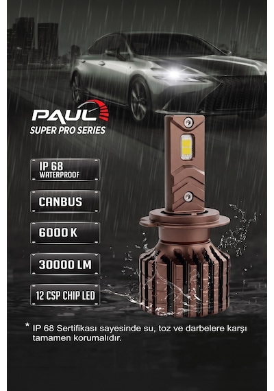 Paul Süper Pro H7 24.000 Lümen Güç Şimşek Etkili Odaklı Ufuk Çizgili Csp Led