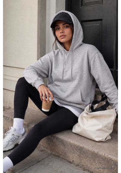 TOMMYLIFE Standart Kapüşonlu 2li Paket Siyah-gri Melanj Kadın Sweatshirt - 97321 Siyah - Gri