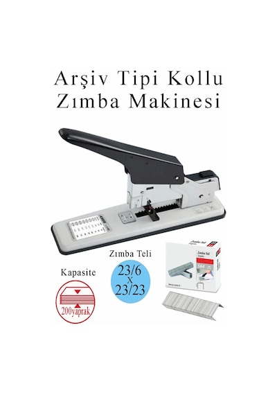 Büyük Boy Zımba Makinesi 1 Adet Arşiv Tipi Zımba Makinası 200 Yaprak Kapasiteli Zımba Teli Hediyeli Kollu Zımba Makinası