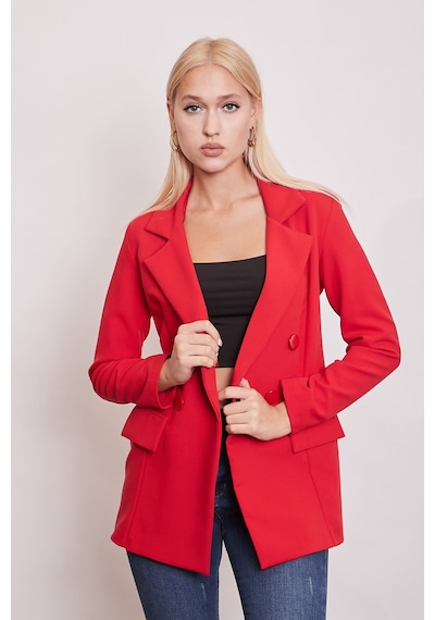 Kadın Düğme Detaylı Uzun Kol Şık Ofis Süs Cep Kapaklı Kumaş Blazer Ceket-kırmızı Kırmızı Kadın Düğme Detaylı Uzun Kol Şık Ofis Süs Cep Kapaklı Kumaş Blazer Ceket-kırmızı Kırmızı