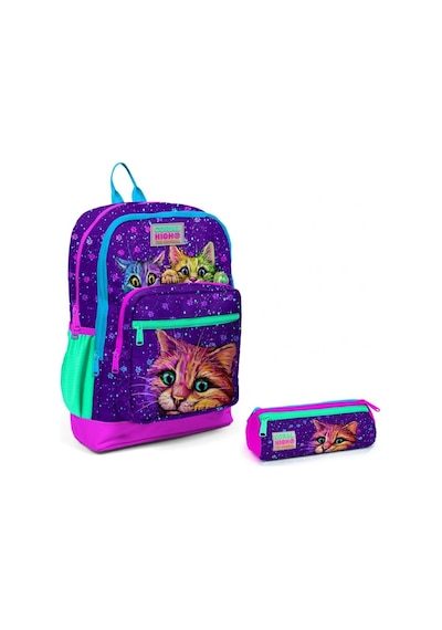 Coral High Mor Kedi İlkokul Sırt Çantası Ve Kalemlik Seti