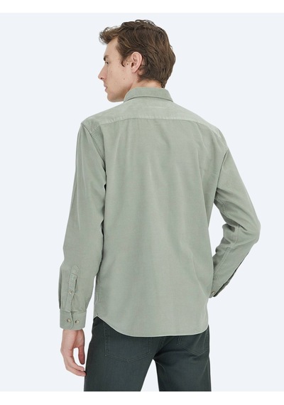 Kip Mint Çizgili Regular Fit Dokuma Kadife Casual %100 Pamuk Gömlek Mint