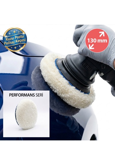 Performans Seri %100 Doğal Kuzu Postu Polisaj Keçesi 130 Mm Beyaz