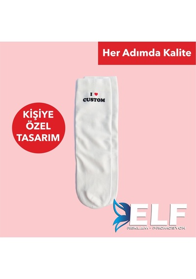 Elf Reklam Kişiye Özel Yazılı Çorap Beyaz