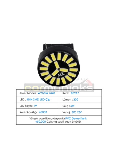 T20 W21 5W 7440 Beyaz Stop Sinyal Geri Vites Gündüz Far Ampülü