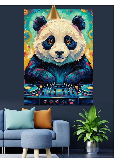 Dj Panda Kulaklık Dekoratif Kanvas - Mdf Ahşap Tablo
