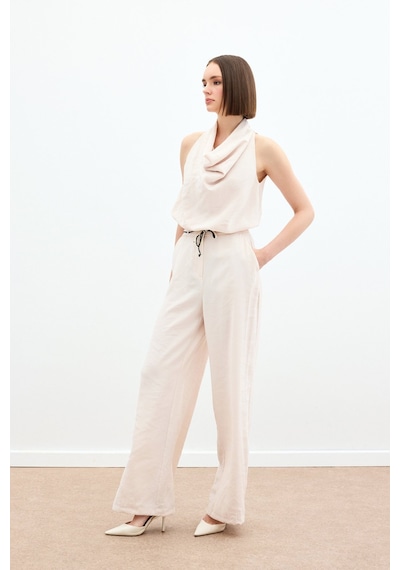 Sateen Örgü Kemerli Pantolon - Bej-136169 Bej