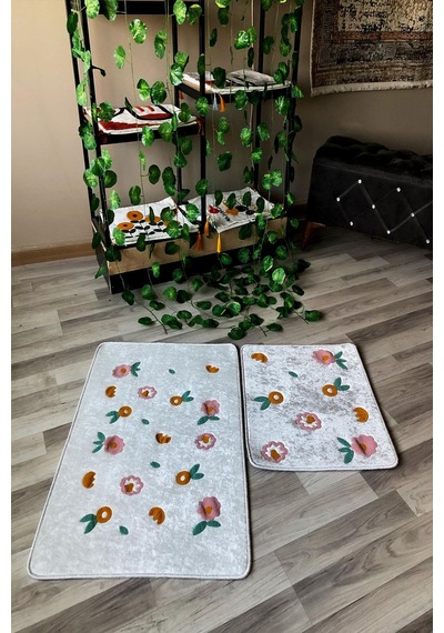 Dijital Baskı Kaymaz Taban Yıkanabilir 2'li Punch Banyo Paspas Takımı Pcp002 Renkli