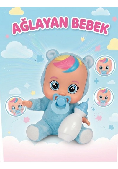 Mavi Kostümlü Ağlayan Ve Konuşan Et Bebek Emzikli Ve Biberonlu İnteraktif Oyuncak Bebek