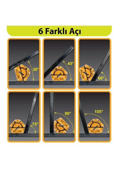 Magnethink Manyetik Kaynak Gönyesi Güçlü Mıknatıslı Aç Kapa Özellikli 6 Açılı Kolay Temizlenebilen Turuncu 1 Adet