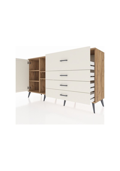 Kronos Konsol 4 Raflı 4 Çekmeceli Tek Kapaklı 176x59x99 Çam-ayta Çam-aytaşı