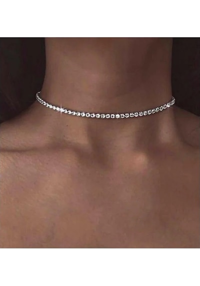 Limezon Gümüş Renk Zirkon Kadın Su Yolu Choker Kolye Altın