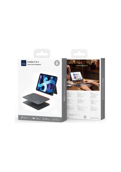 İpad Air 10.9 2020 4.nesil Uyumlu Wiwu Mk-005 Combo 3in1 Kalem Bölmeli Klavyeli Standlı Kılıf Gri