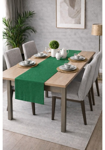 Perdeyap1980 Kadife Dokulu Koyu Yeşil Renk Ada Serisi Runner 40 X 140 Cm Koyu Yeşil