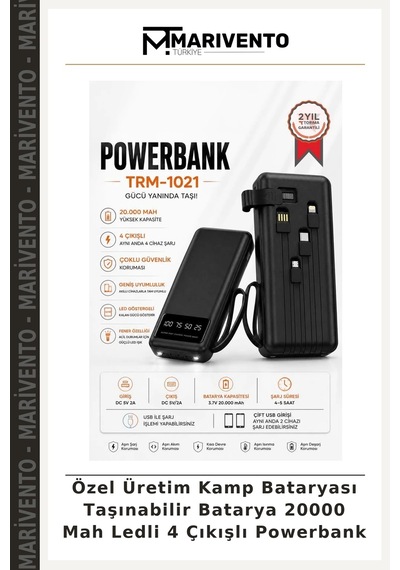 Özel Üretim Kamp Bataryası Taşınabilir Batarya 20000 Mah Ledli 4 Çıkışlı Powerbank Çok Renkli