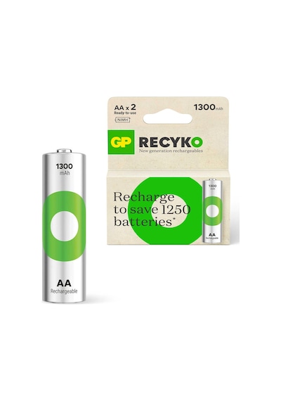 Şarjlı Pil Aa Kalem 1300mah Ni-mh 2 Adet Gp Recyko Gp130aah