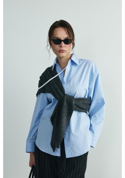 Suud Collection Mavi Page Oversize Gömlek