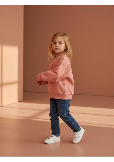 Zekids Kız Bebek Pamuklu Taşlı Fiyonk Detaylı Oversize Tasarım Sweatshirt-16558 Pudra