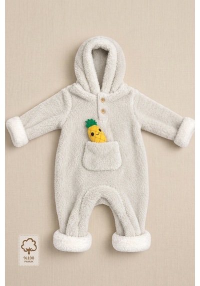 Minory Baby Kapüşonlu Cepli Peluş Bebek Tulum Gri Gri